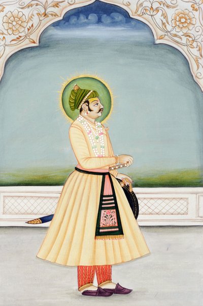 Pintura en miniatura del Maharajá Kishan Singh, Jaipur de School Indian