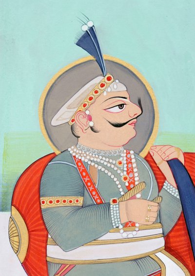 Pintura en miniatura del Maharajá Prithviraj Chauhan Ajmer de School Indian