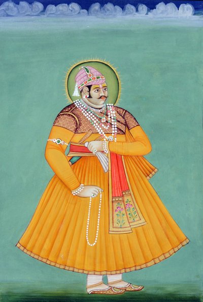 Pintura en miniatura del Maharajá Sawai Madho Singh, Jaipur de School Indian