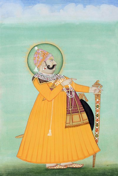 Pintura en miniatura del Maharajá Sawai Madho Singh, Jaipur de School Indian
