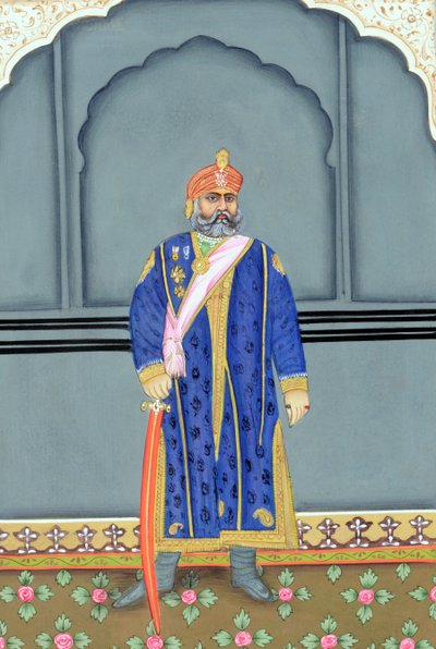 Pintura en miniatura del Maharajá Sawai Madho Singh Segundo, Jaipur de School Indian
