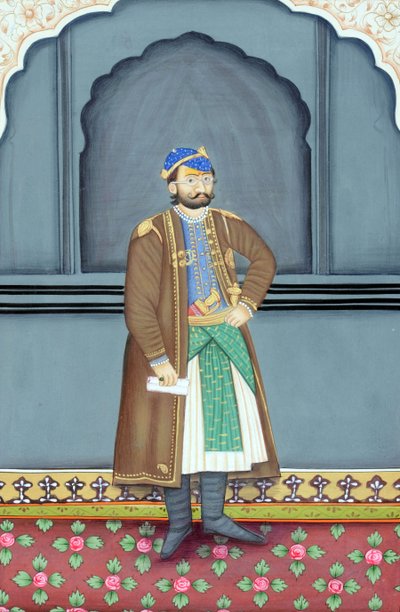 Pintura en miniatura del Maharajá Sawai Ram Singh Segundo, Jaipur de School Indian
