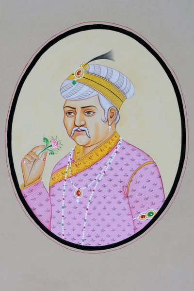 Pintura en miniatura del emperador mogol Akbar de School Indian