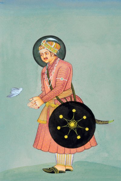 Pintura en miniatura del emperador mogol Akbar de School Indian