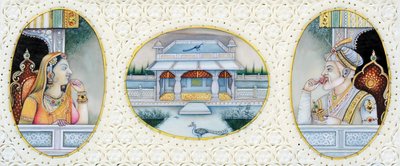 Pintura en miniatura del emperador mogol Aurangzeb con su esposa Mehrunnisa de School Indian