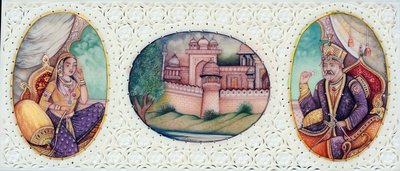Pintura en miniatura del emperador mogol Bahadur Shah Zafar con su esposa Zeenat Mahal de School Indian