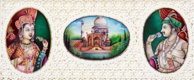 Pintura en miniatura del emperador mogol Jahangir con su esposa Noorjahan de School Indian