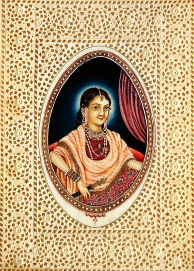 Pintura en miniatura de Mumtaz Mahal sobre marfil de School Indian
