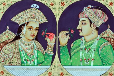 Pintura en miniatura de la reina Noorjahan con Jahangir India Asia de School Indian