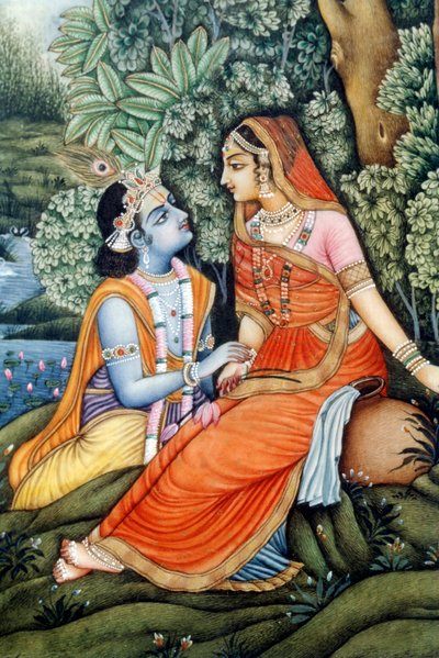 Pintura en miniatura de Radha Krishna, India de School Indian