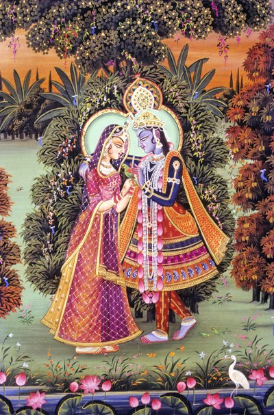 Pintura en miniatura de Radha Krishna, India de School Indian