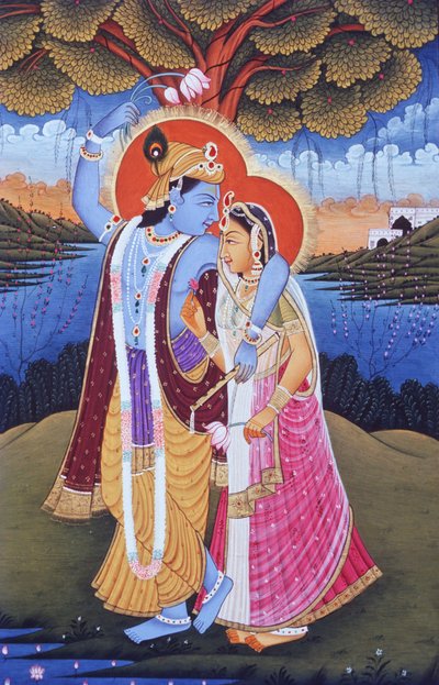 Pintura en miniatura de Radha Krishna, India de School Indian