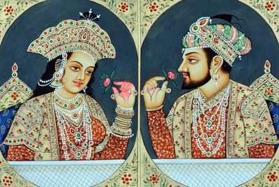 Pintura en miniatura de Shah Jahan y Mumtaj India Asia de School Indian