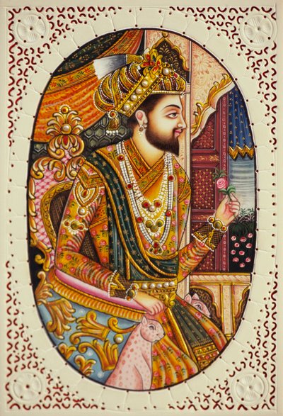 Pintura en miniatura sobre marfil Emperador mogol Shah Jahan de School Indian