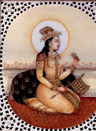 Pintura en miniatura sobre marfil de la princesa Mumtaz Mahal, esposa del emperador mogol Shah Jahan de School Indian