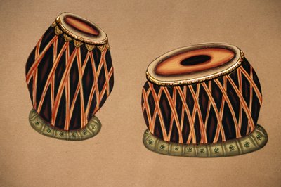 Pintura en miniatura sobre papel, Instrumento musical clásico indio Tabla de School Indian