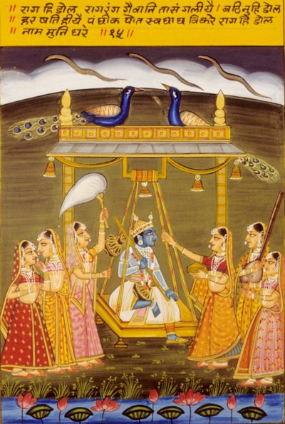 Pintura en miniatura sobre papel, Rag Hi Dol, Escuela de Nathdwara de School Indian