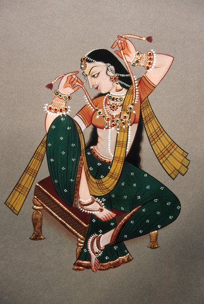 Pintura en miniatura sobre papel Dama rajastaní de School Indian