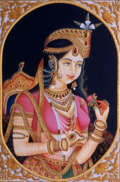Pintura en miniatura sobre papel de la princesa Mumtaz Mahal, esposa del emperador mogol Shah Jahan de School Indian