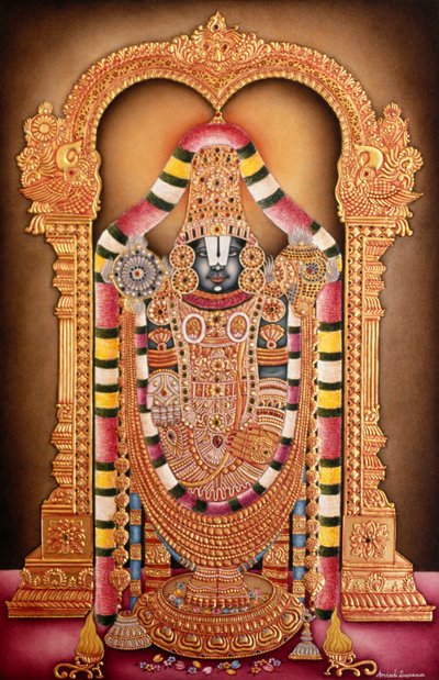 Pintura en miniatura sobre papel de Tirupati Balaji de School Indian