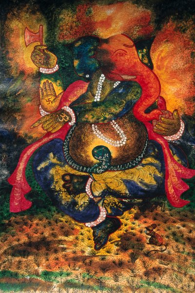Miniatura de Pintura de Ganesh Ganpati Dios en Papel de School Indian
