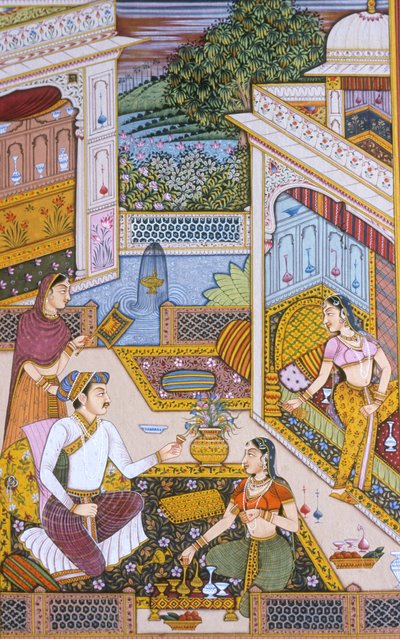 Pintura mogol en miniatura sobre papel Rey real disfrutando de la bebida de School Indian