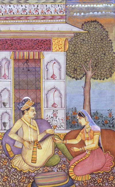 Pintura mogol en miniatura sobre papel Rey real disfrutando de la bebida de School Indian