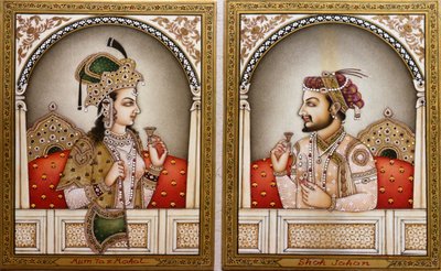 Pintura de Mumtaz Mahal y Shah Jahan de School Indian