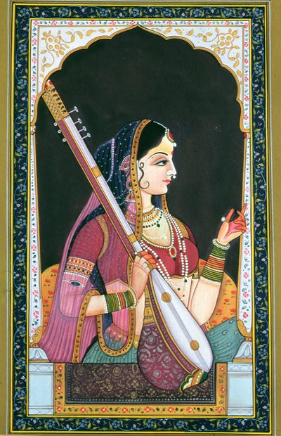 Dama músico (gouache y acuarela sobre papel) de School Indian