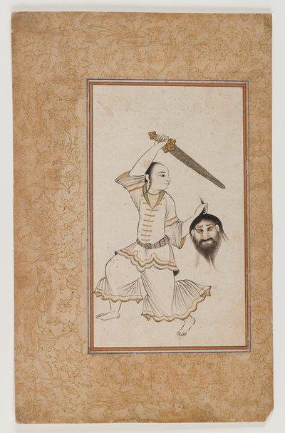 Figura mítica de un manuscrito astrológico (tinta, color, oro y plata sobre papel) de School Indian