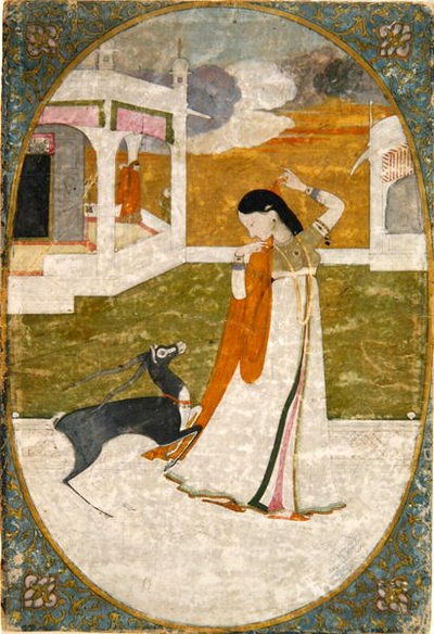 Nayika con ciervo, Punjab Hills de School Indian