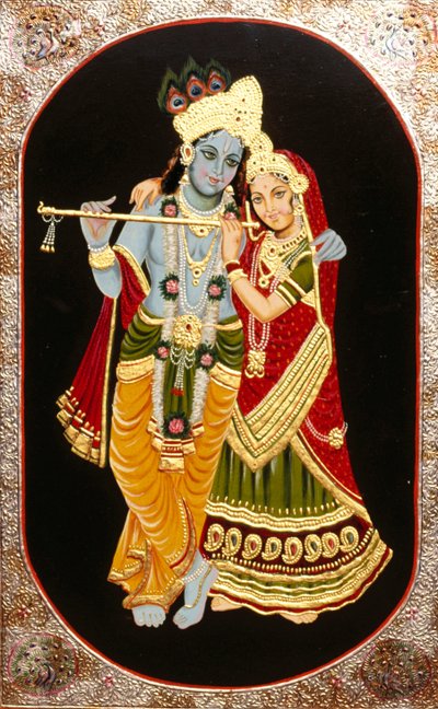 Pintura de Dios Krishna y su mayor devota Radha, India de School Indian