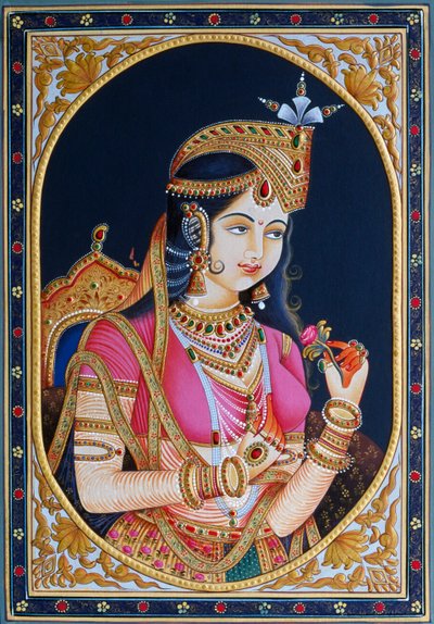 Retrato de Mumtaz Mahal sobre pintura de papel de School Indian