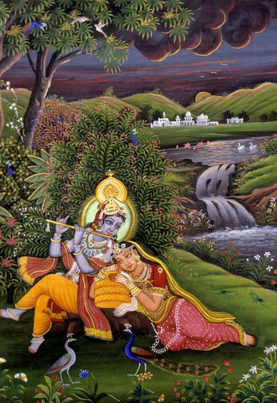 Pintura en miniatura de Radha Krishna de School Indian