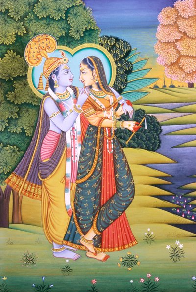 Pintura en miniatura de Radha Krishna de School Indian