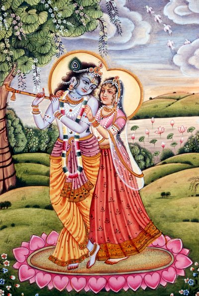 Pintura en miniatura de Radha Krishna, India de School Indian