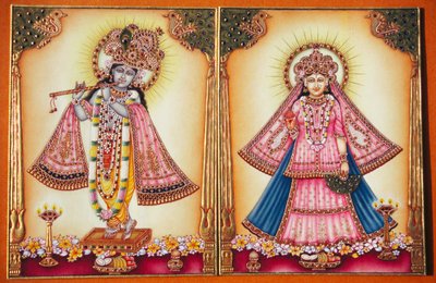 Radha Krishna Pintura en miniatura sobre marfil de School Indian