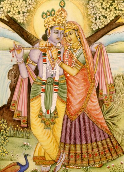 Radha Krishna Pintura en miniatura sobre marfil de School Indian