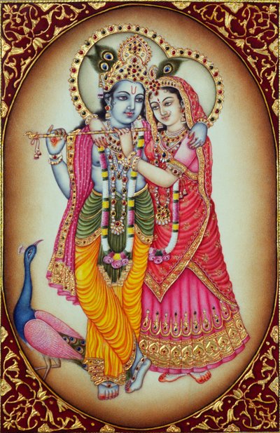 Radha Krishna Pintura en miniatura sobre marfil de School Indian