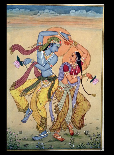 Radha y Krishna (gouache y (acuarela sobre papel) de School Indian