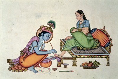 Radha y Krishna (gouache y acuarela sobre papel) de School Indian