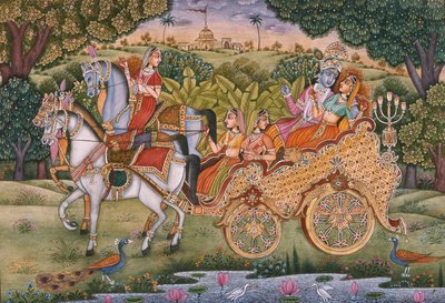 Radha y Krishna (gouache y acuarela sobre papel) de School Indian