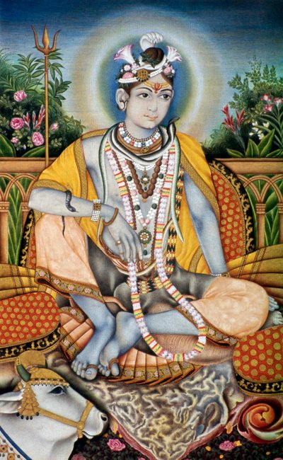 Rajrajeswer (Señor Shiva Shanker) Pintura en miniatura sobre papel de School Indian