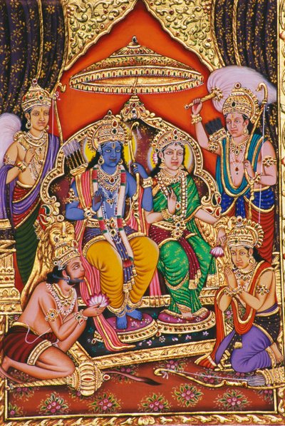 Ram Darbar Pintura en miniatura sobre papel con relieve de School Indian