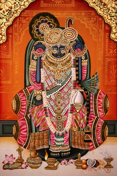 Pintura en miniatura Shri Bankey Bihari, Vrindavan, Mathura, India de School Indian