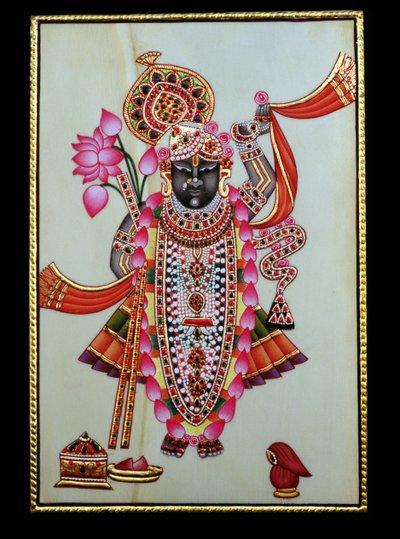 Shrinathji (Krishna) (pintura sobre marfil) de School Indian