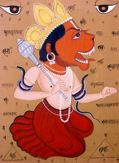 Pinturas tántricas en miniatura de Hanuman sobre papel India de School Indian