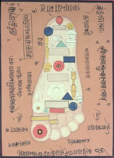 Diagrama tántrico del pie derecho (gouache y acuarela sobre papel) de School Indian