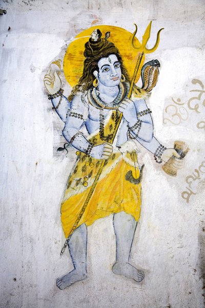 El dios Shiva con un trishul (fresco) de School Indian