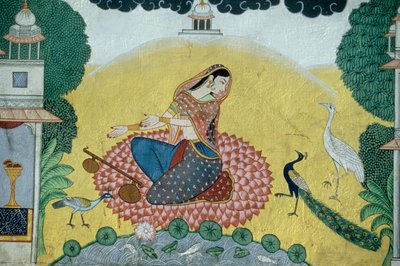 Mujer con Rudra Veena Pintura en miniatura, India de School Indian